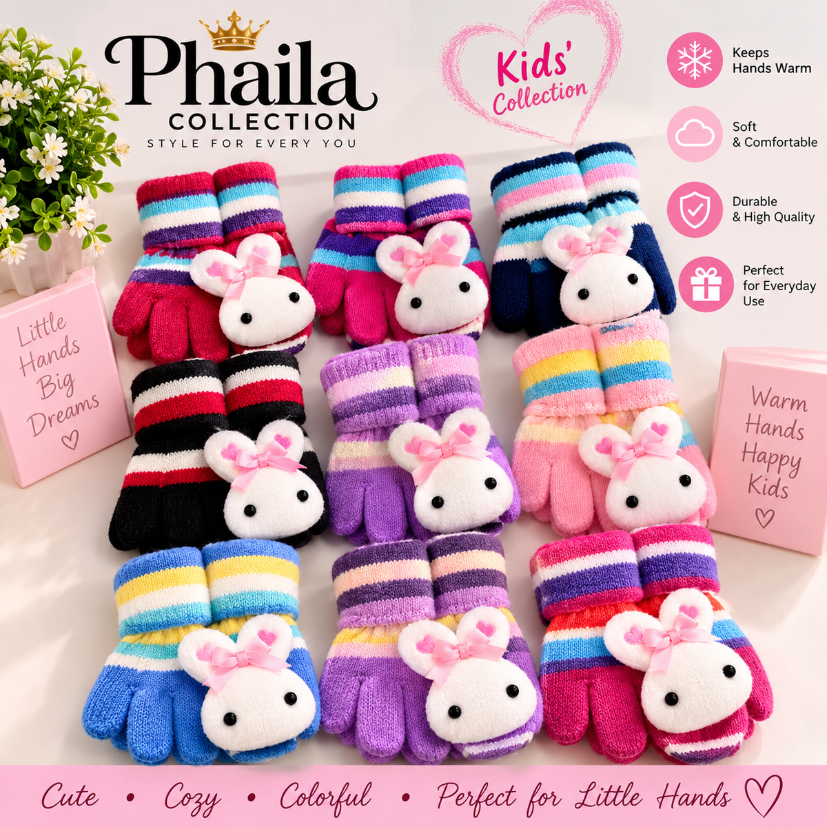 Phaila Collection Kids Cozy Knit Gloves