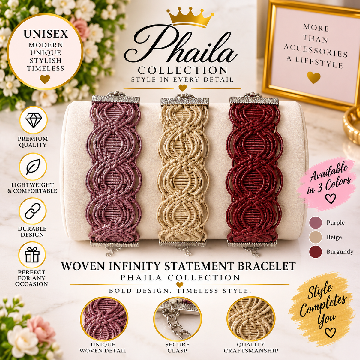 Unisex Woven Infinity Statement Bracelet-Phaila Collection