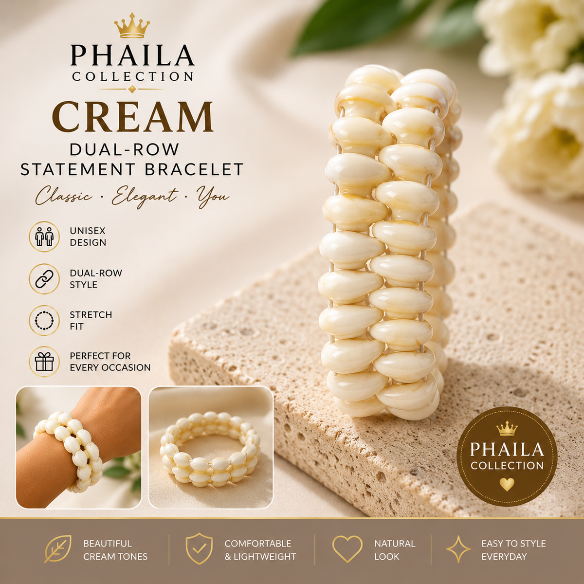 Cream Multi-Strand Statement Bracelet-Phaila Collection