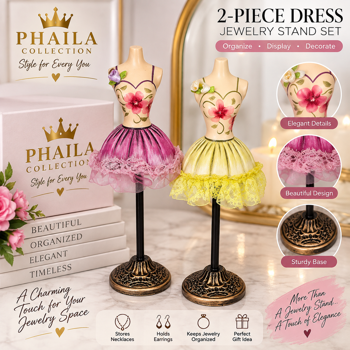 Phaila Collection 2-Piece Dress Jewelry Stand Set