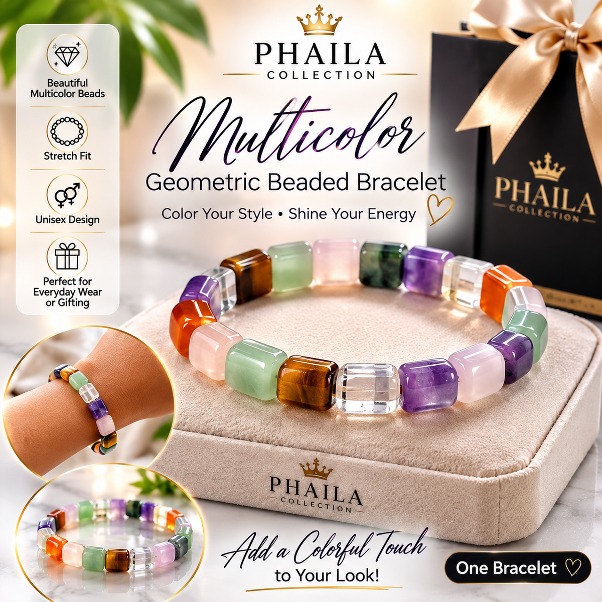 Unisex Multicolor Geometric Beaded Bracelet-Phaila Collection