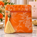 Phaila Collection Floral Tassel Pouch-Orange