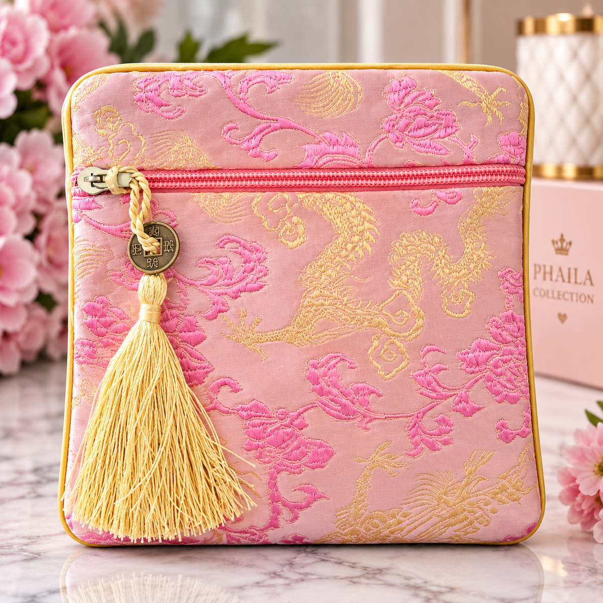 Phaila Collection Floral Tassel Pouch-Pink