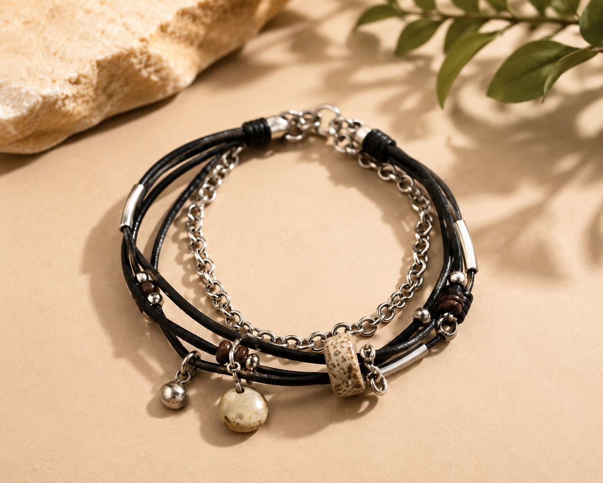 Unisex Black Layered Charm Bracelet-Phaila Collection