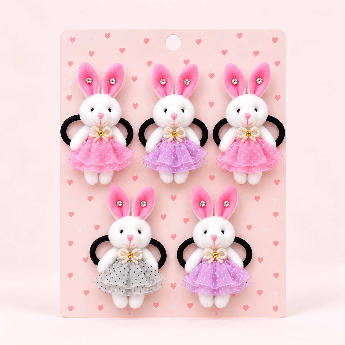 Girls Plush Bunny Hair Ties 5-Piece Set