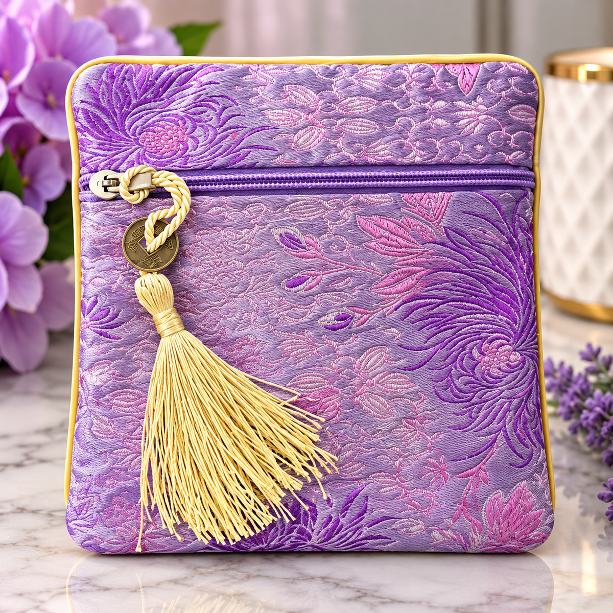 Phaila Collection Floral Tassel Pouch -Purple