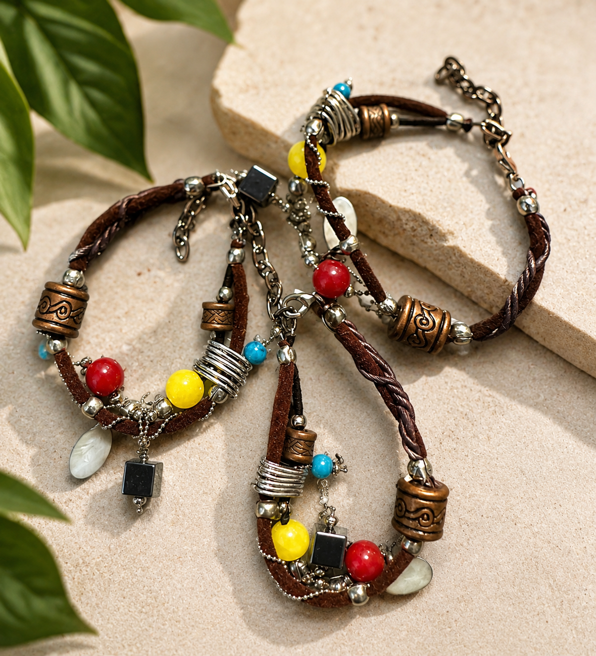 Phaila Collection Rustic Multicolor Charm Bracelet