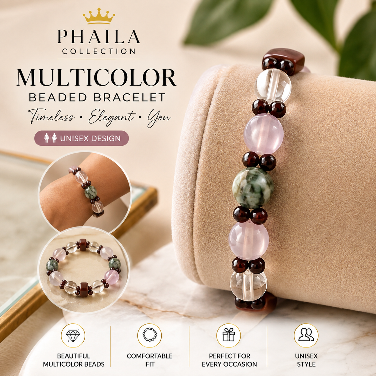 Unisex Multicolor Round Beaded Bracelet-Phaila Collection