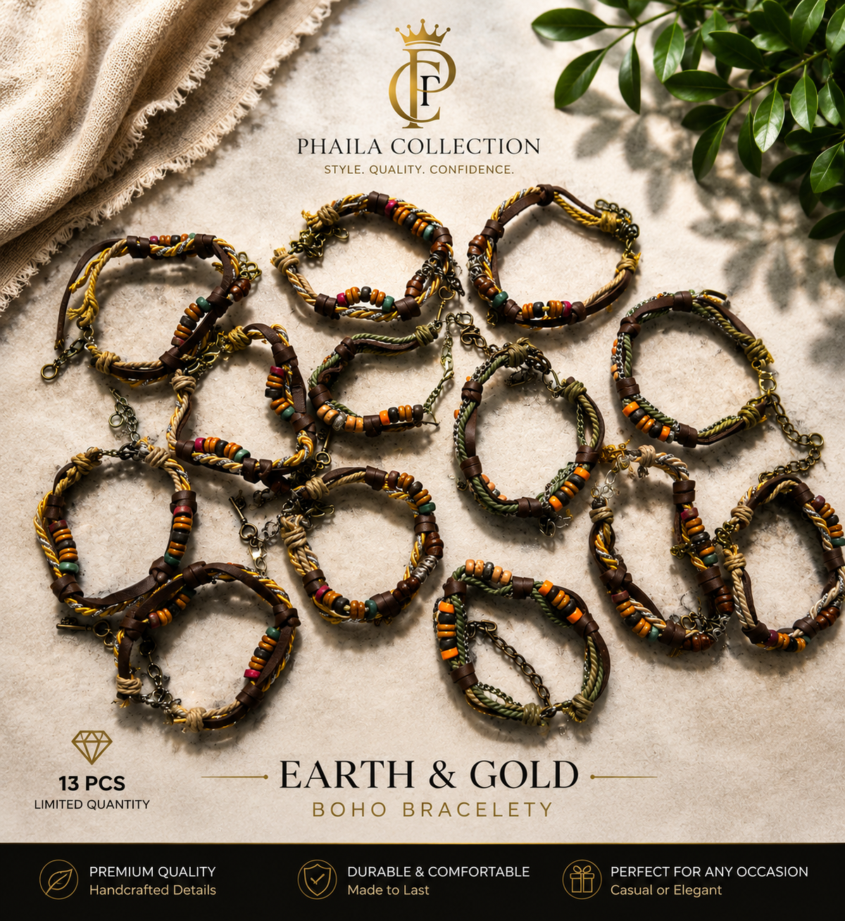Phaila Collection Earth & Gold Boho Bracelet