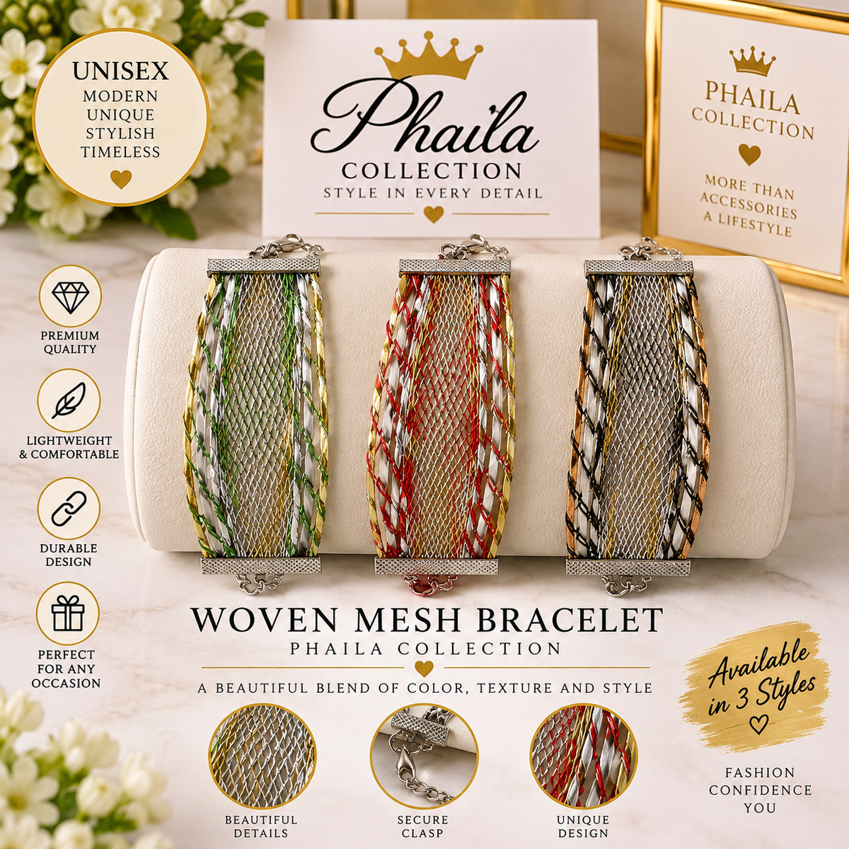 Unisex Multicolor Woven Mesh Bracelet-Phaila Collection